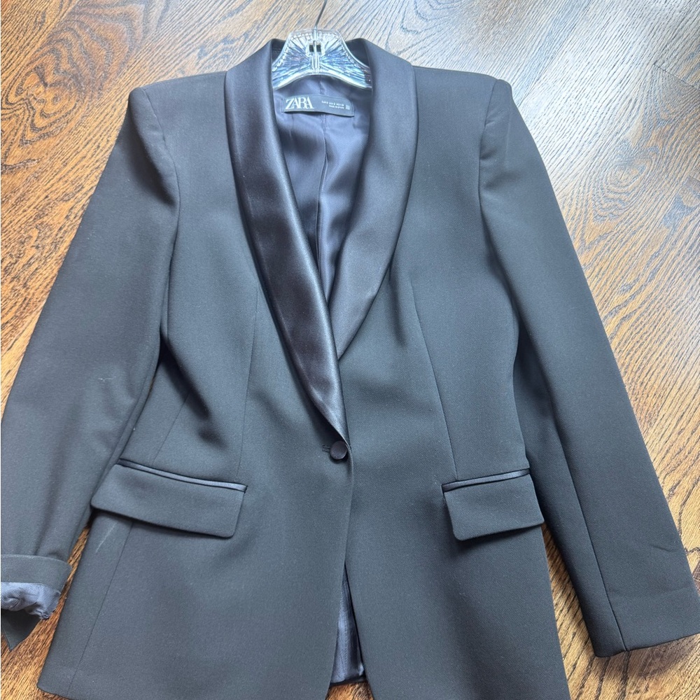 Zara Black Jacket with Satin Trim